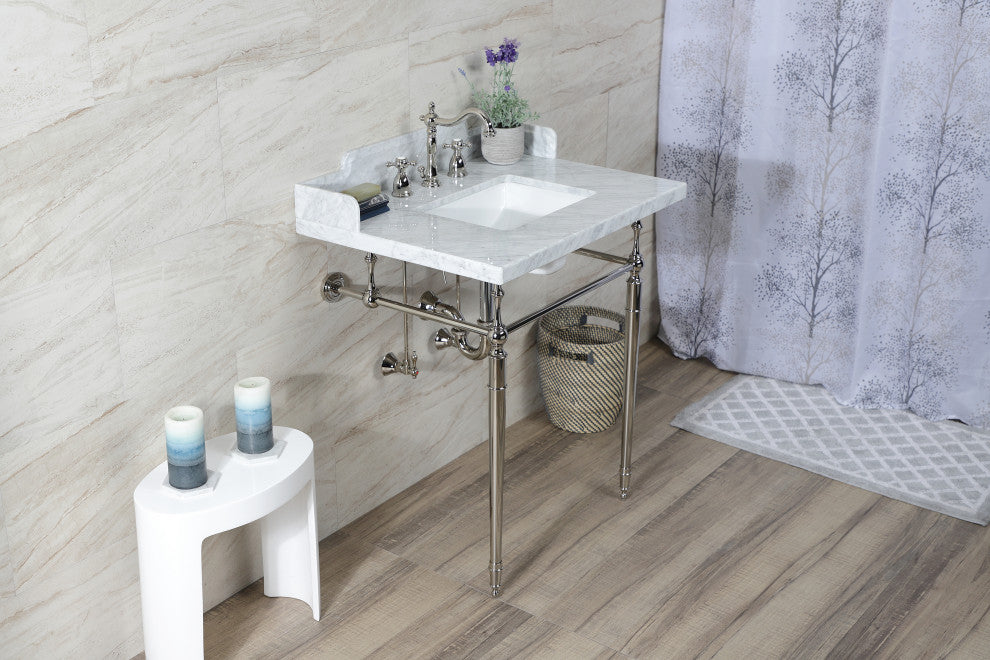 Kingston Brass LMS3022M8SQ6 30" Carrara Marble Console Sink, Legs