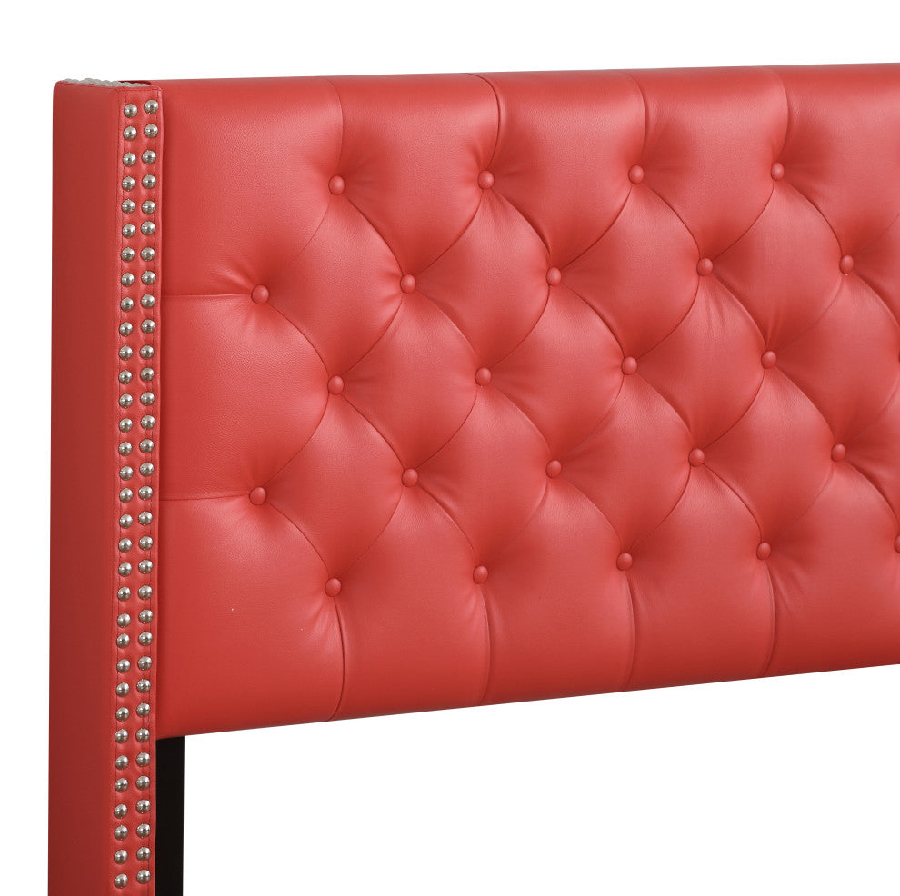 Mina Upholstered Faux Leather Bed, Red, Full