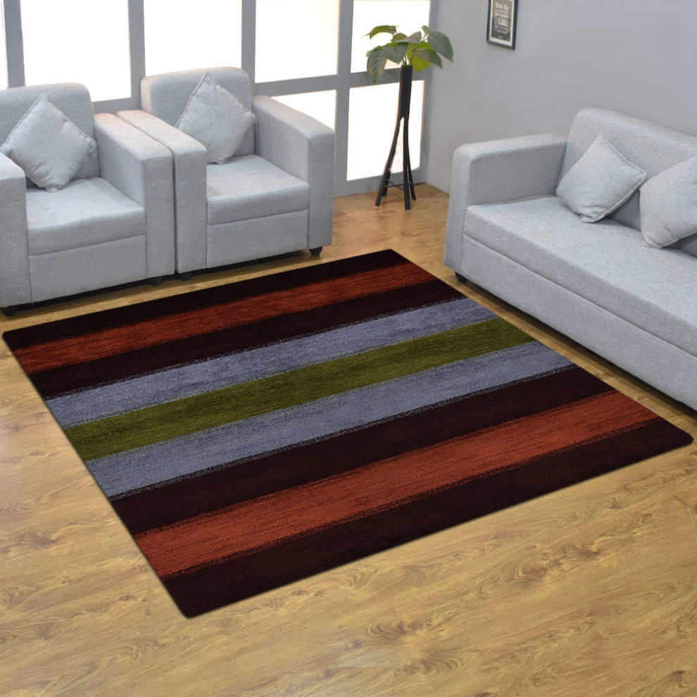 Hand Knotted Loom Silk Mix Area Rug Contemporary Brown Silver, [Square] 8'x8'