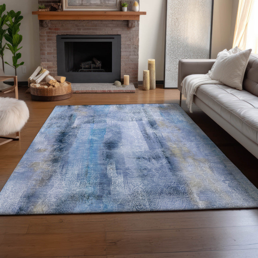 Premium Machine Washable Mayfield AMF537 Blue 3' x 5' Rug