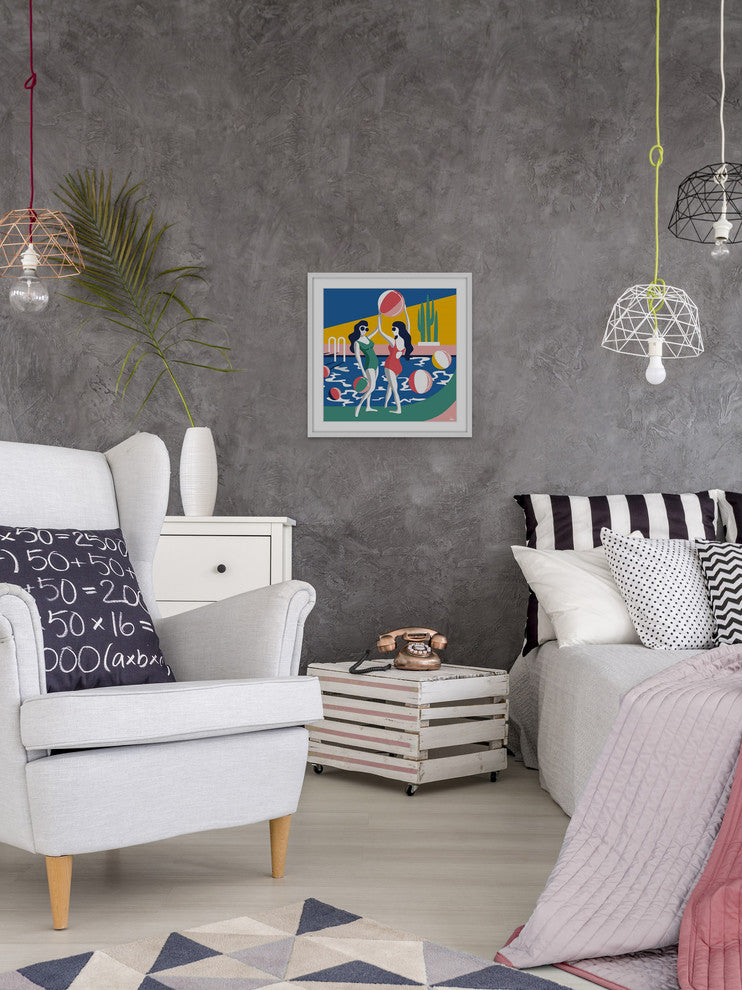 "Pool Side Attraction" Framed Painting Print, 18"x18"
