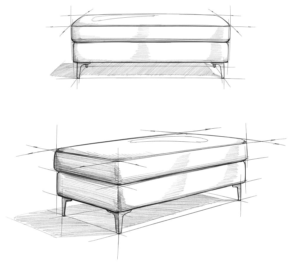 Ava Large Rectangular Ottoman in Tightly Woven Performance Fabric , Assembled