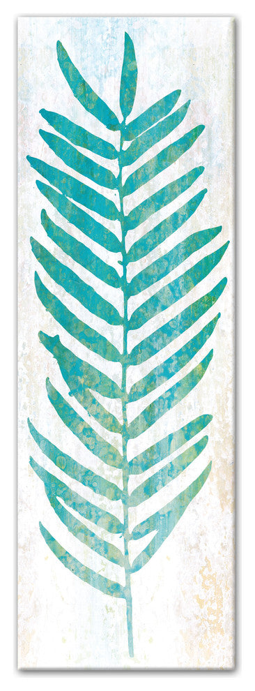 Turquoiuse Watercolor Fern Leaf 12x36 Canvas Wall Art
