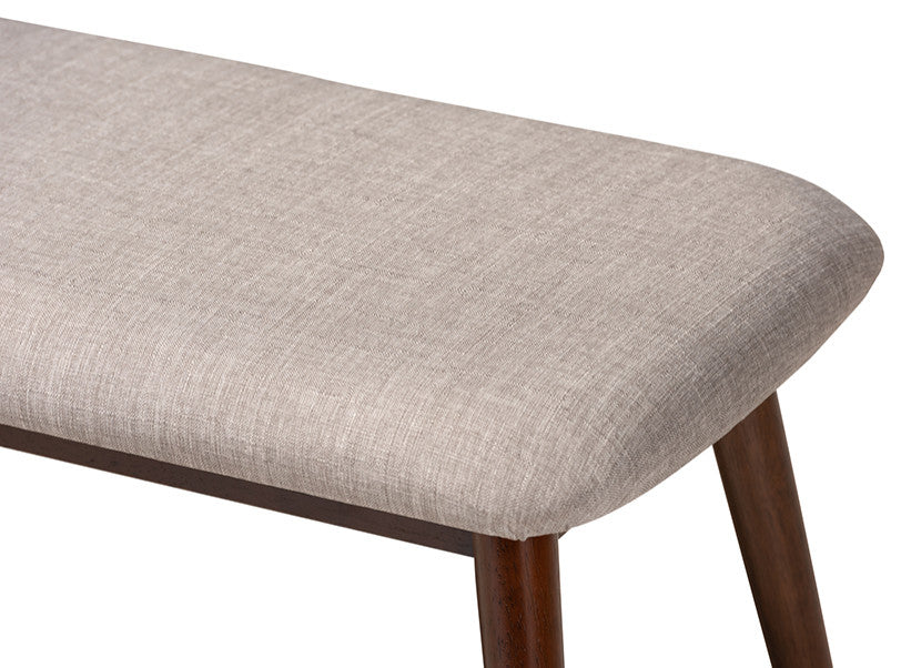 Flora Mid-Century Modern Light Gray Walnuted Wood Dining Bench