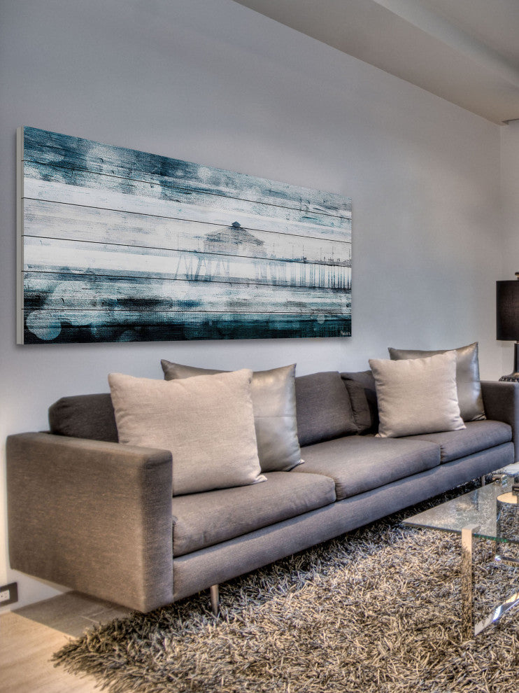 "Waterspotted Pier" Print on White Wood, 60"x20"