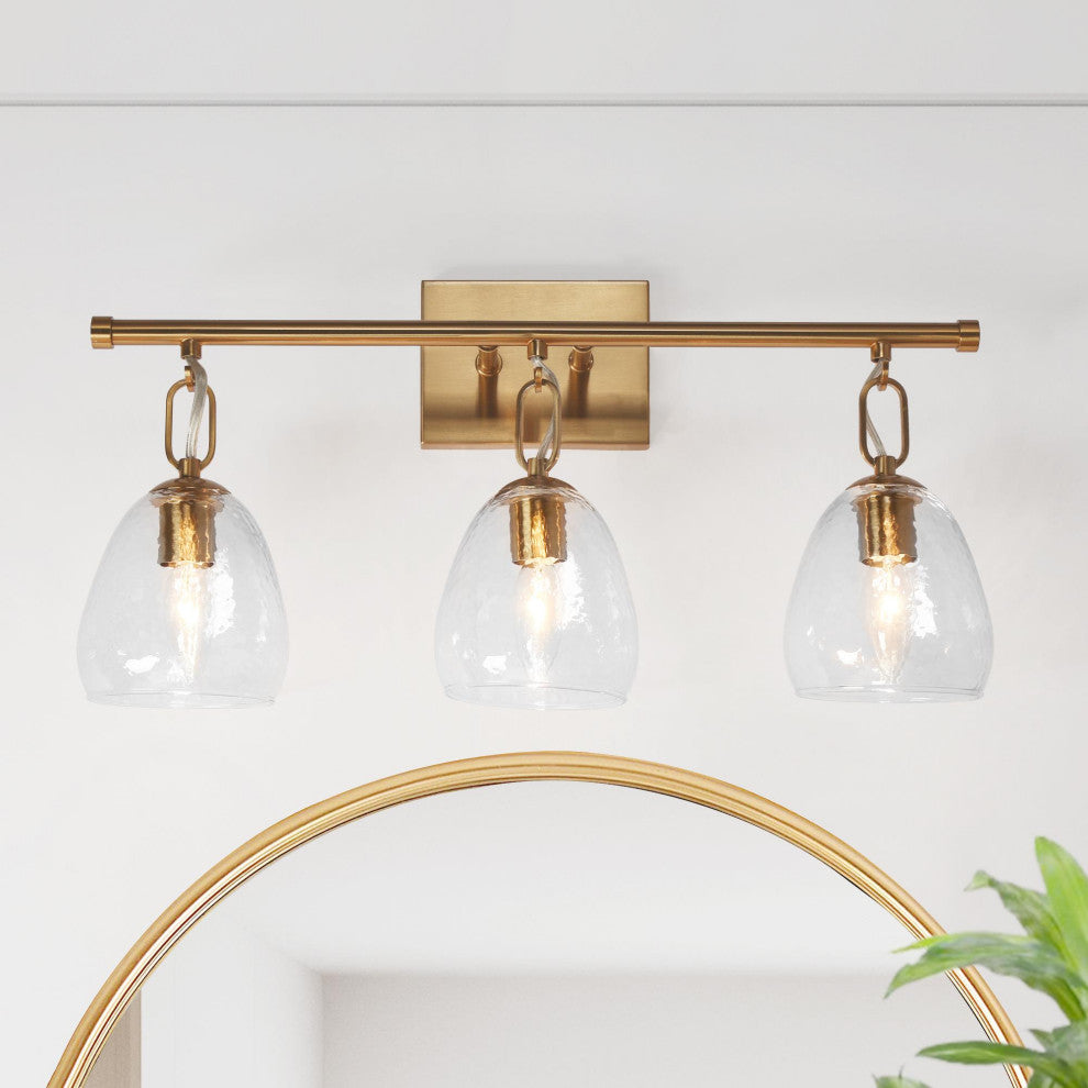 LNC Polished Gold Modern Textured-Glass Bell Wall Sconce, 3 Lights