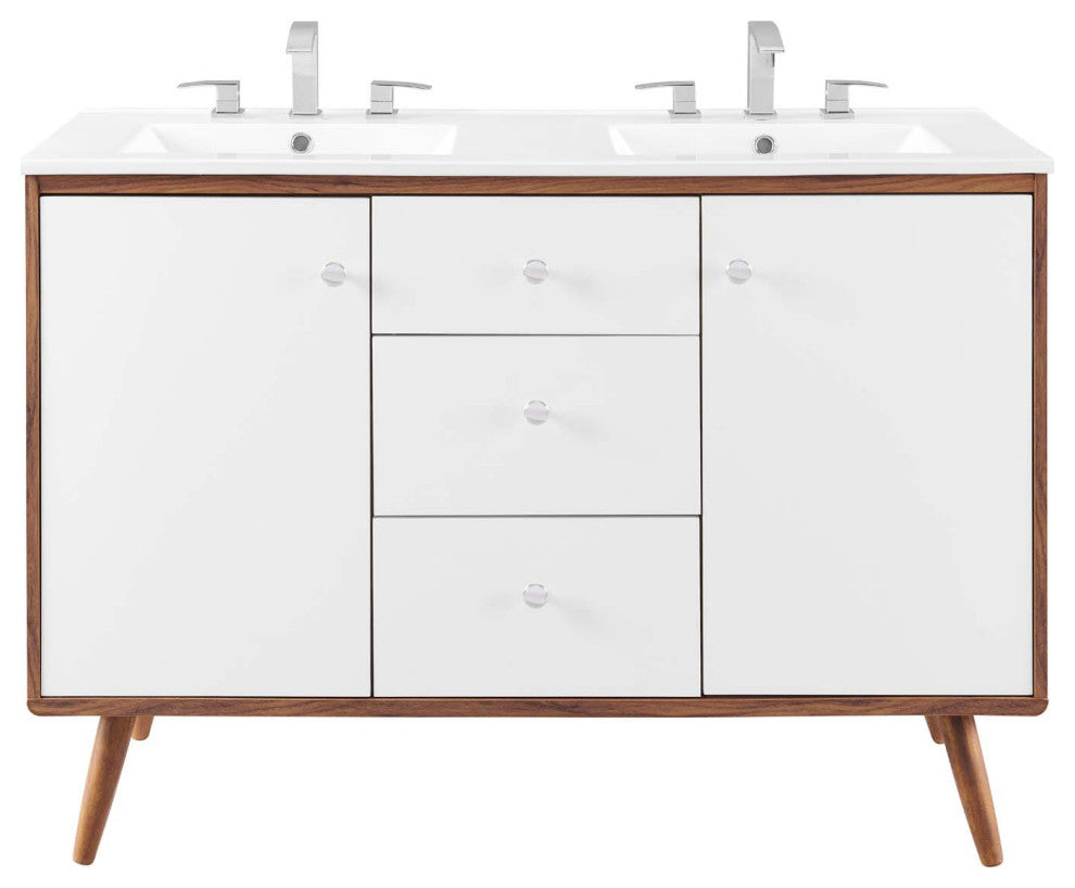 Transmit 48" Double Sink Bathroom Vanity Walnut White