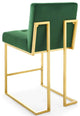 Counter Stool Chair, Set of 2, Velvet, Metal, Gold Green, Modern, Bar Pub Bistro