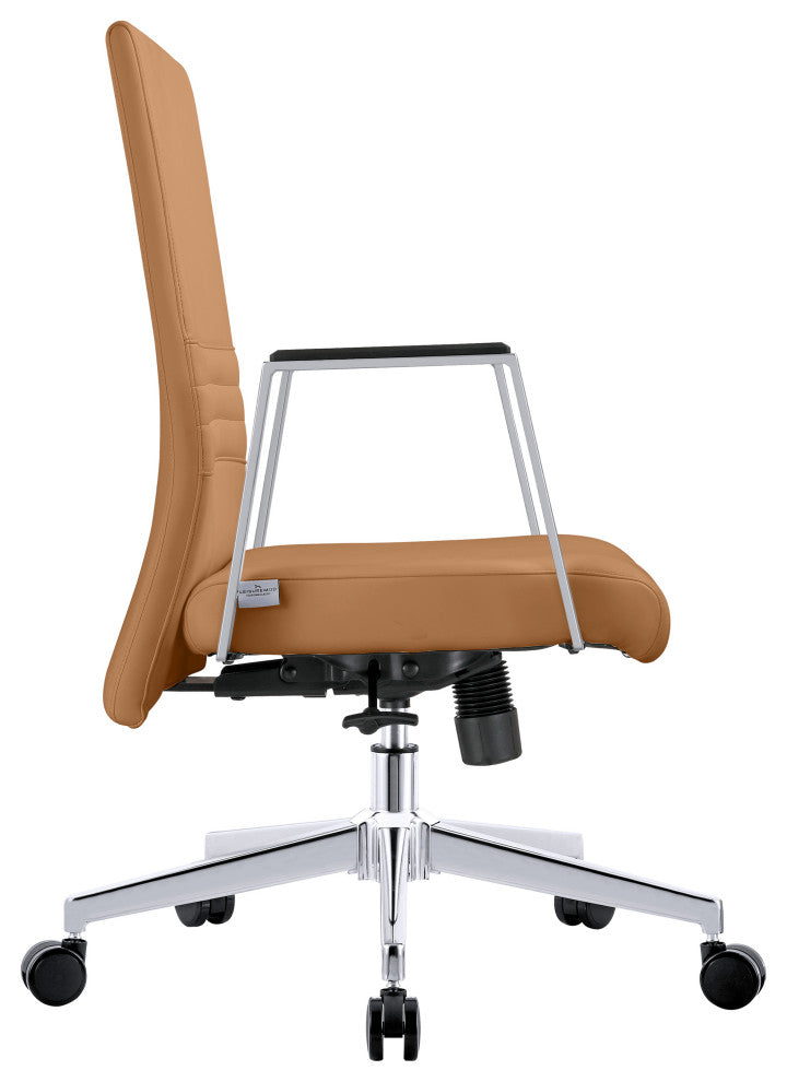 LeisureMod Aleen Upholstered Leather Office Chair With Swivel and Tilt, Acorn Brown