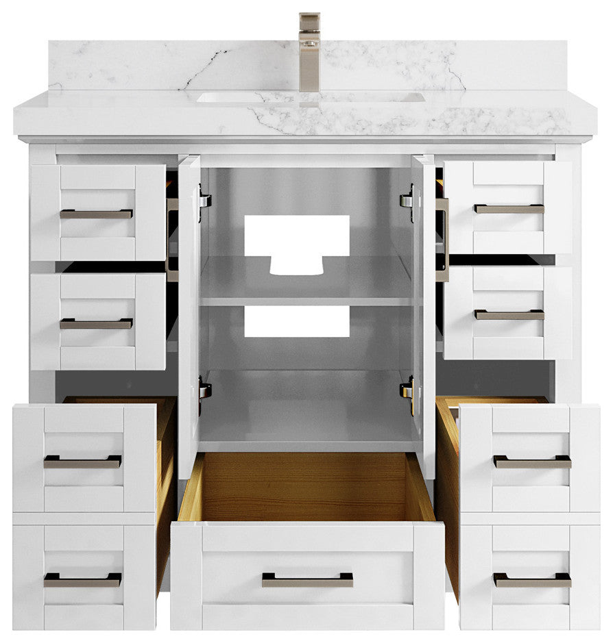 Boston 42 Single Sink Bath Vanity in White 2" Calacatta Nuvo