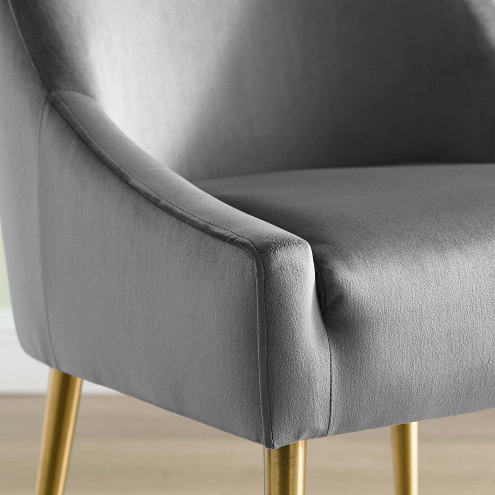 Contemporary Dining Room Side Dining Chair, Velvet Stainless Metal, Grey Gray