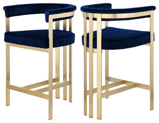Marcello Upholstered Counter Stool, Navy, Velvet, Brushed Brass
