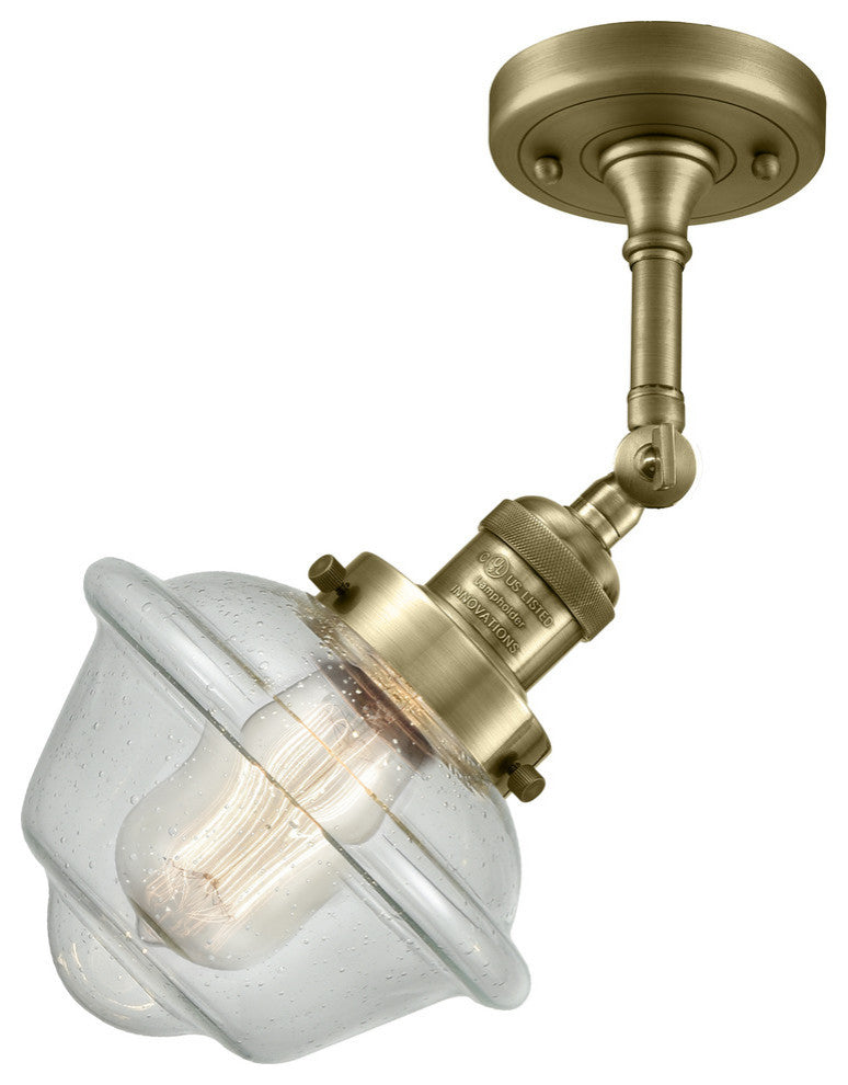 Small Oxford Semi-Flush Mount, Antique Brass, Glass: Seedy