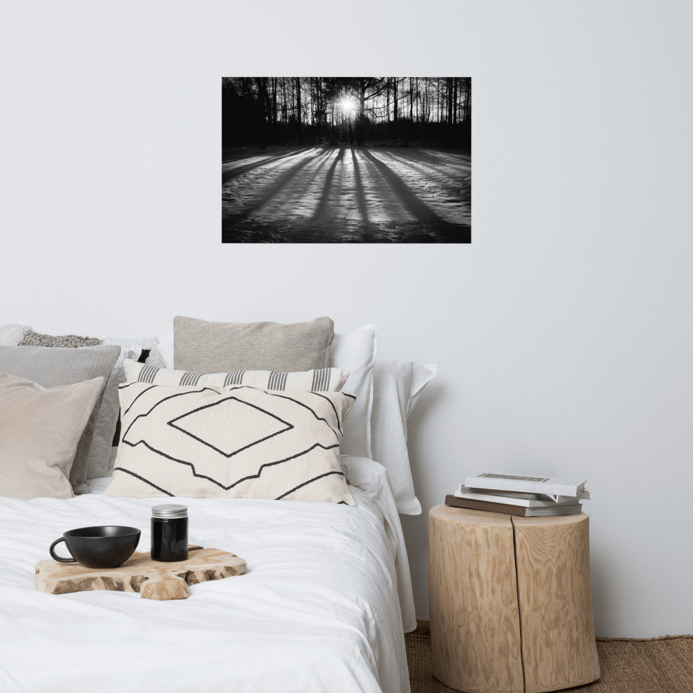 Country Wall Art: Winter Shadows Black & White Landscape Unframed Print, 24" X 36"