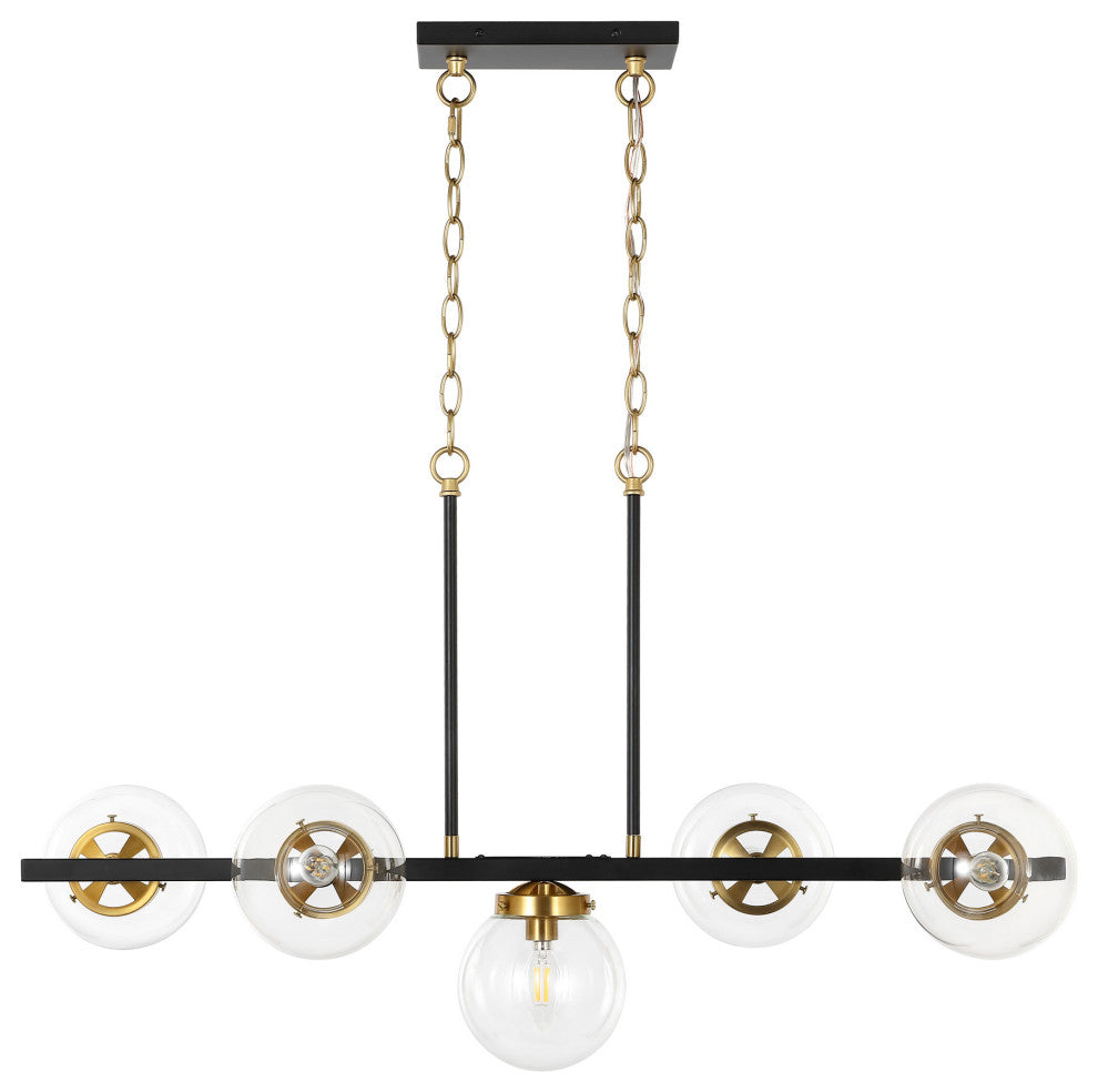 5-Light Kitchen Island Linear Pendant Chandelier, Black