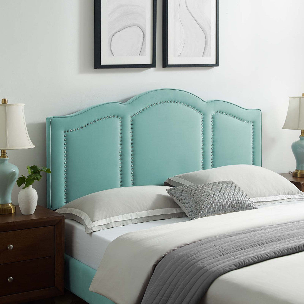 Headboard, King Size, Velvet, Blue, Modern Contemporary, Bedroom Master Suite
