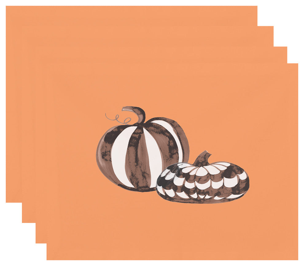Pumpkin Duo 18"x14" Orange Halloween Print Placemat, Set of 4