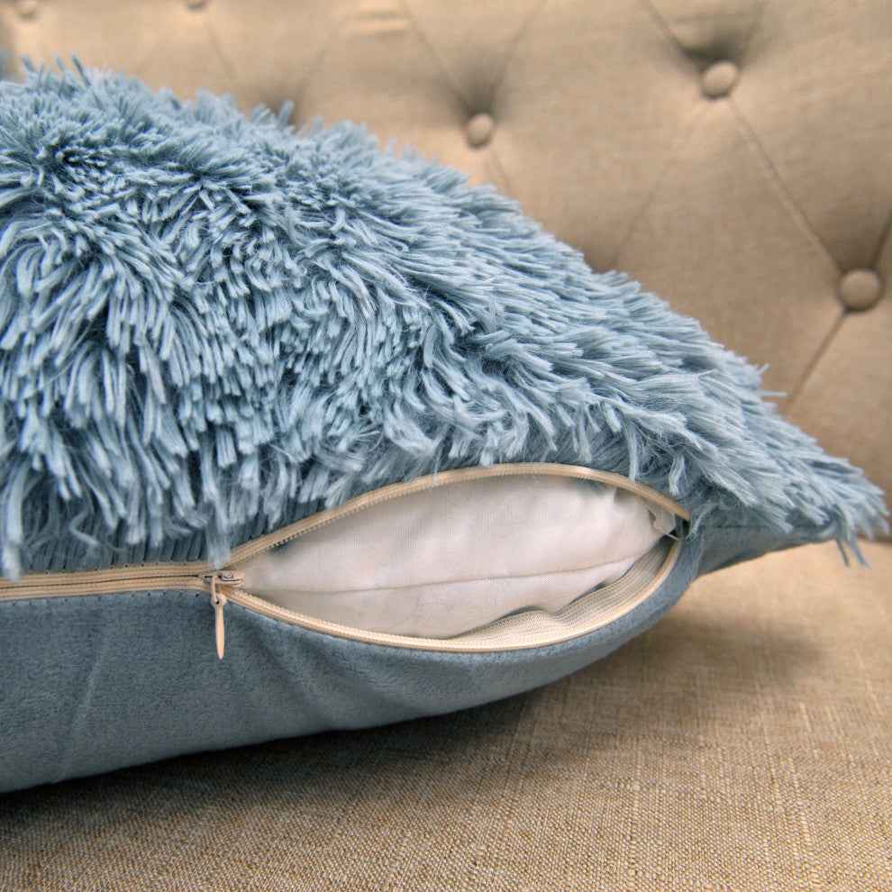 Shaggy Throw Blanket and 2 Pillow Shell 3 Piece Set, Silver Blue, Throw 60"x80" and 2 Pillow Shells 20"x20"