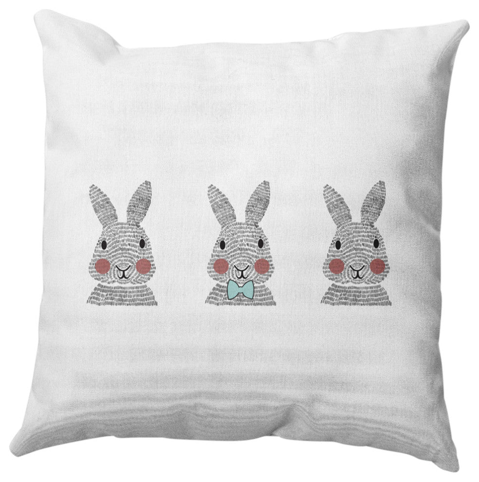 Bunny Triplets Easter Indoor/Outdoor Throw Pillow, Wave Top Blue, 18x18"
