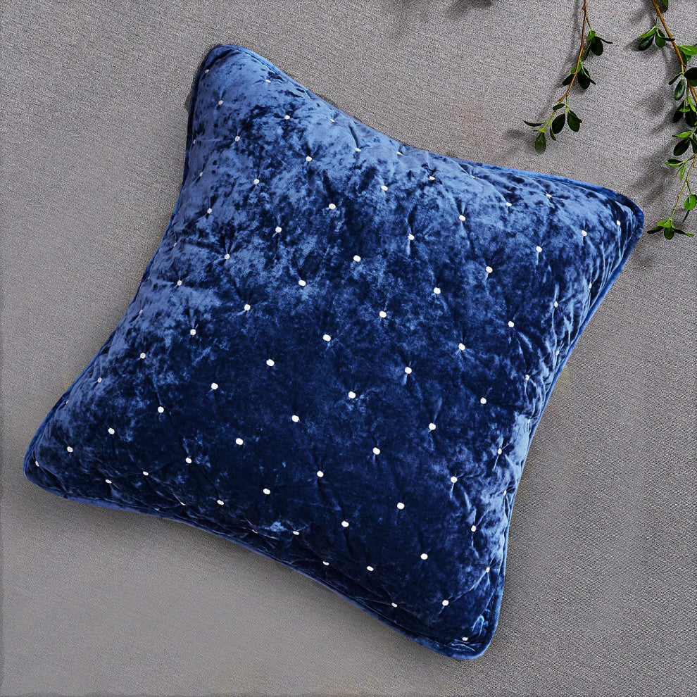 Velvet Dreams Dark Blue Plush Diamond Tufted Bedspread, 26x26