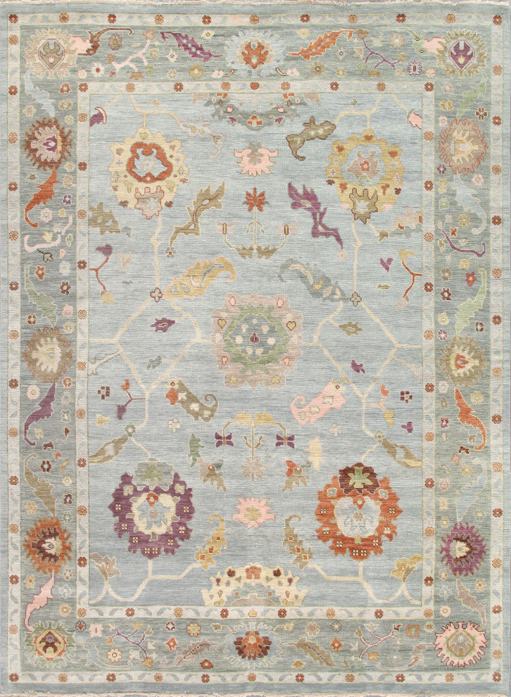 Pasargad Home Oushak Collection Hand-Knotted Blue Wool Area Rug, 9'9"x13'8"