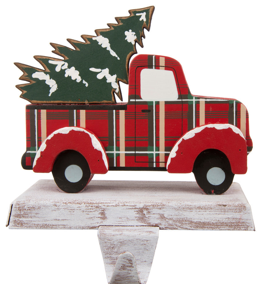 6.12" Wooden/Metal Red Truck Stocking Holder