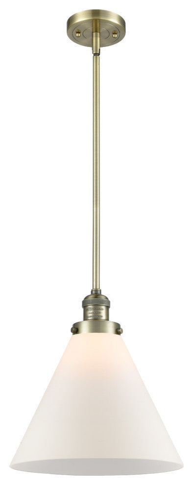 1-Light X-Large Cone 12" Pendant, Antique Brass, Glass: Matte White Cased