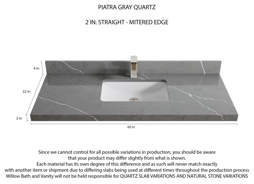 Parker 60 Single Sink Bathroom Vanity in White 2" Piatra Gray