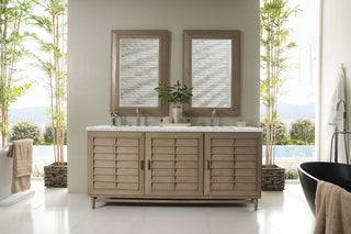 Portland 72" Double Vanity, Whitewashed Walnut,  Eternal Jasmine Pearl Quartz