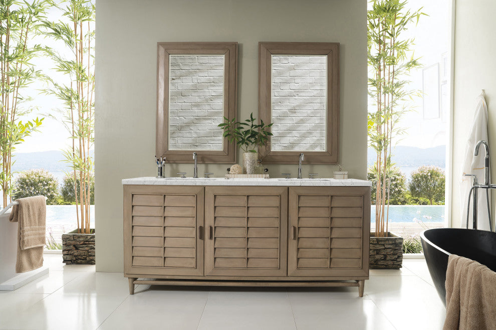 Portland 72" Double Vanity, Whitewashed Walnut,  Eternal Jasmine Pearl Quartz
