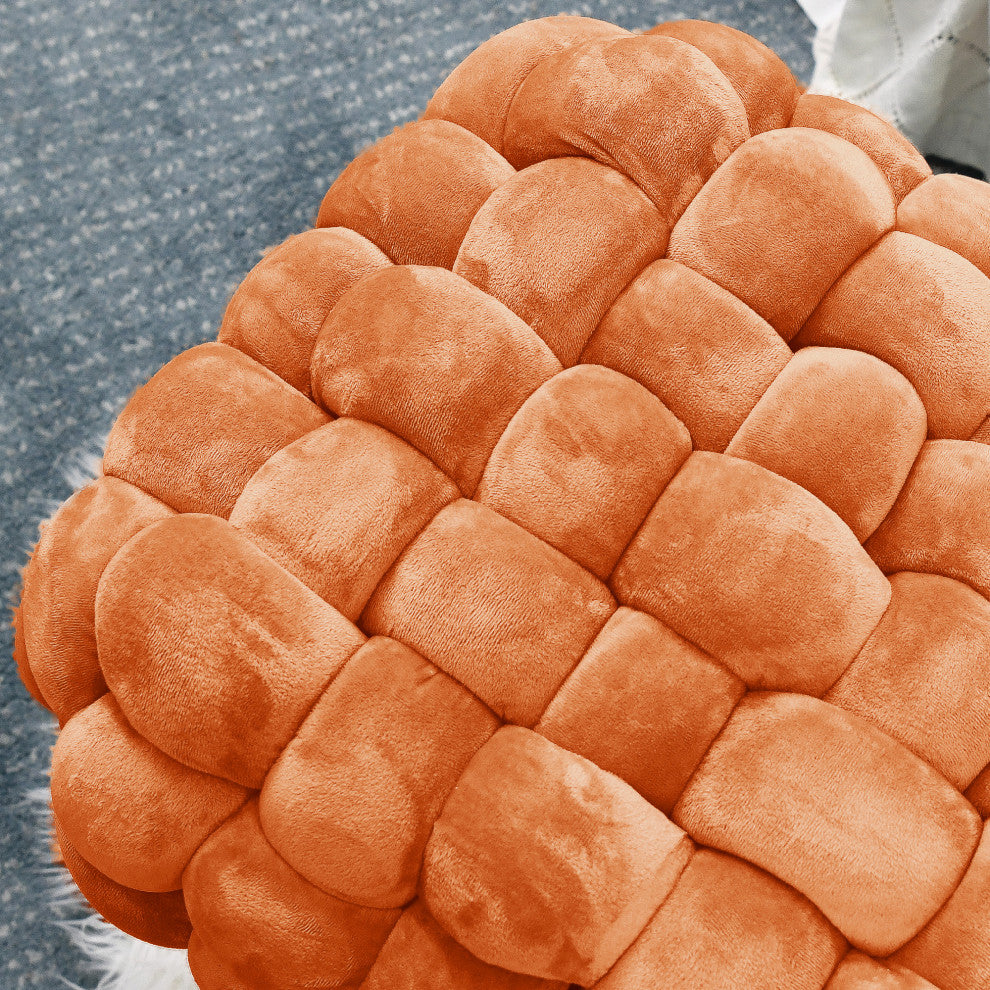 Velvet Pouf Stool Ottoman, Burnt Orange, 27''x20''x20''