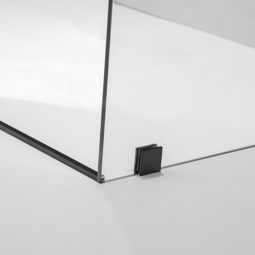 Villena Rectangle Single Sliding Frameless Shower Enclosure, Matte Black, 60"