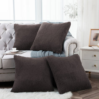 Sherpa Pillow Shell 4 Piece Set, Chocolate, 20" X 20"
