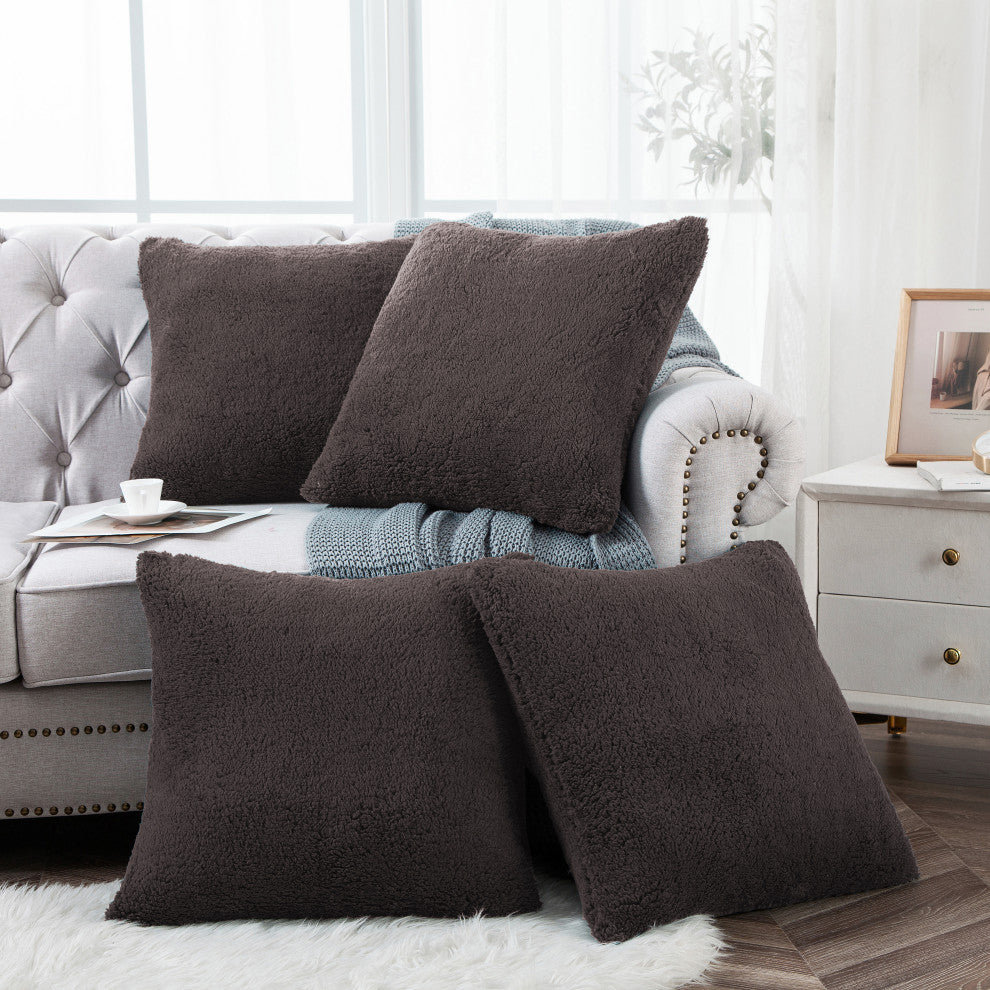 Sherpa Pillow Shell 4 Piece Set, Chocolate, 20" X 20"