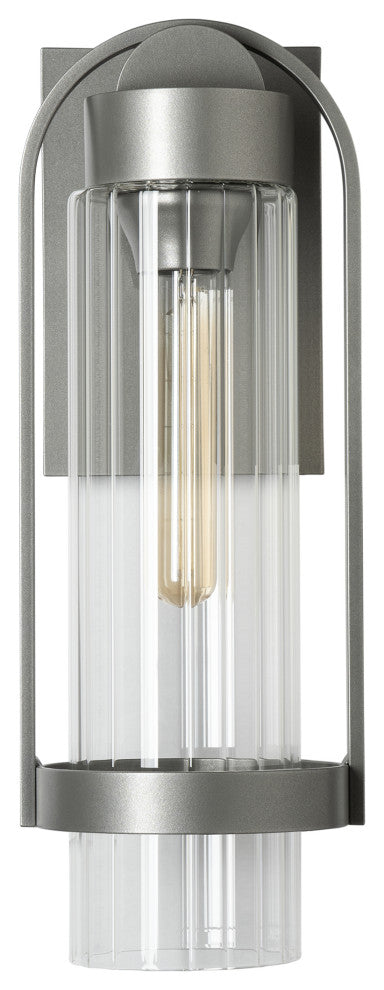 Alcove Small Outdoor Sconce Coastal Burnished Steel Finish, Clear Glass
