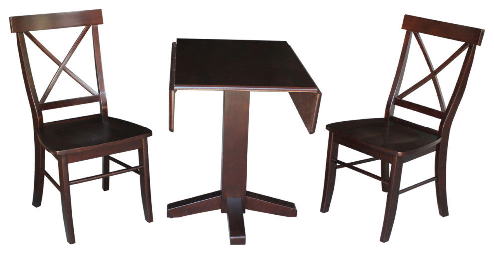 36" Square Dual Drop Leaf Table With 2 X-Back Chairs