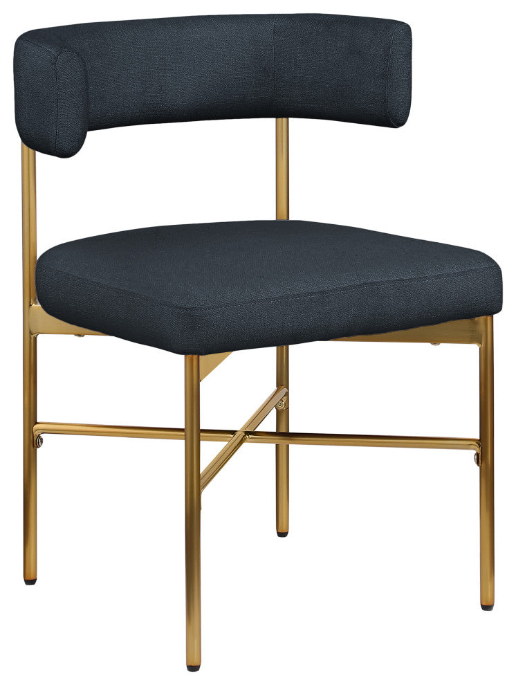 Rivage Durable Linen Textured Fabric Dining Chair, Set of 2, Navy, Brushed Gold Finish