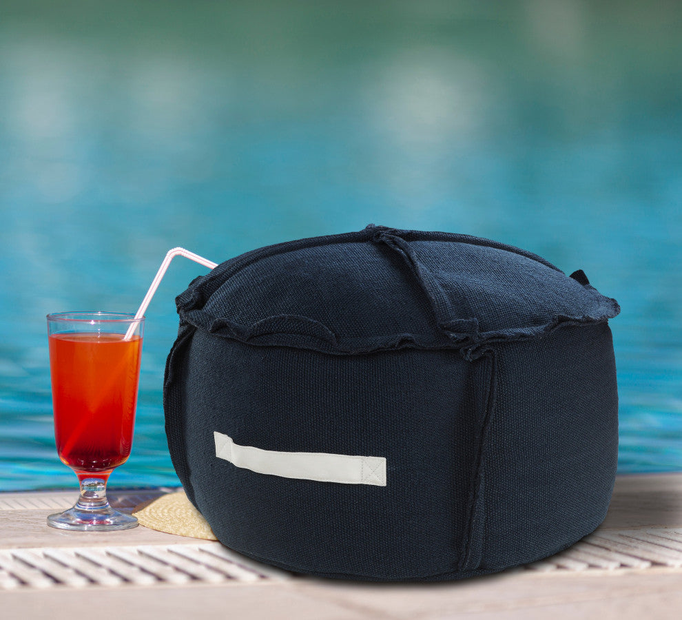 Solid Textured Indoor Outdoor Pouf with Handles