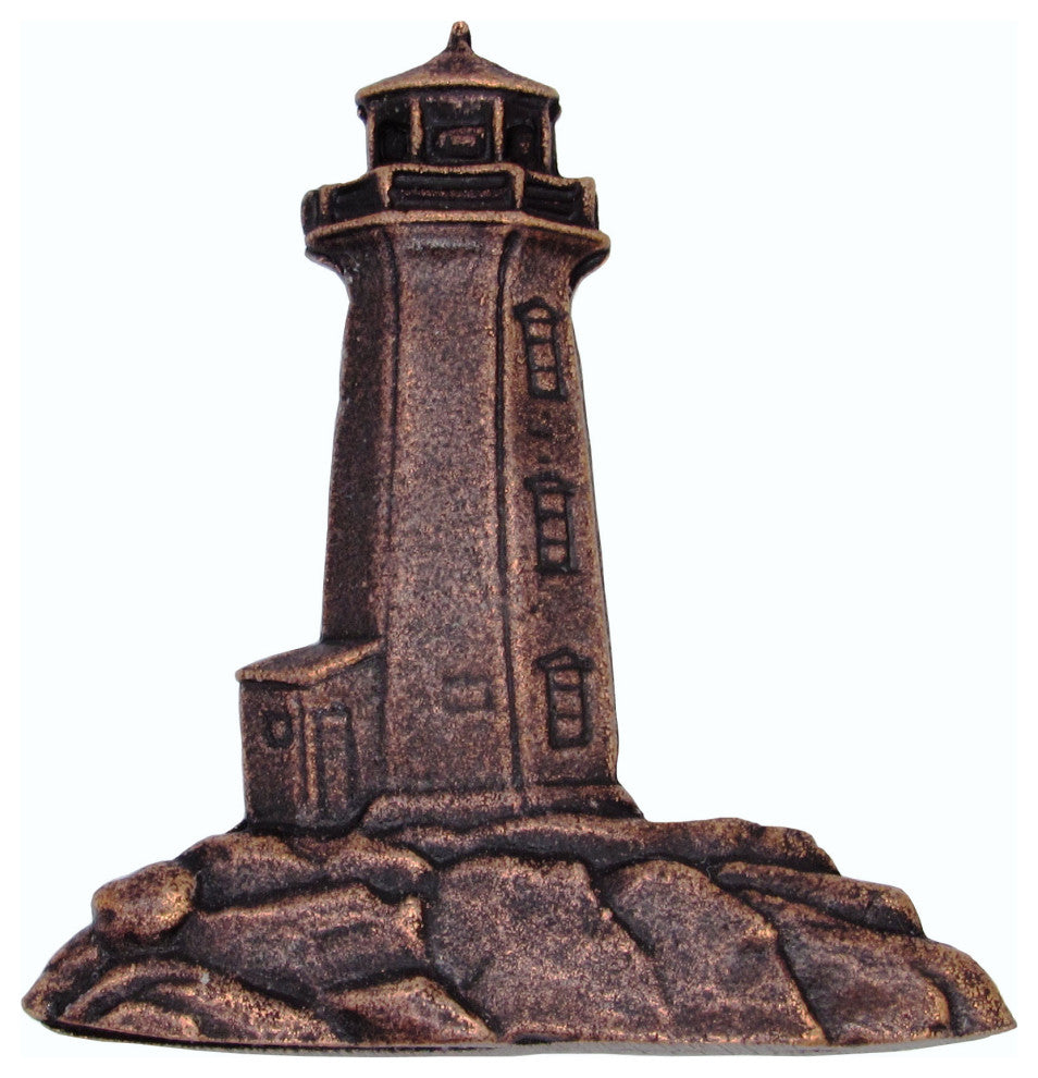 Stand-Alone Lighthouse Cabinet Knob, Antique Copper