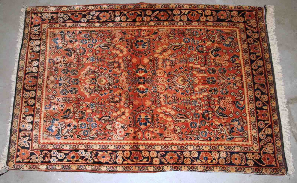 Handmade Antique Persian Sarouk Rug, 3.3'x5.3', 100cmx161cm 1920s