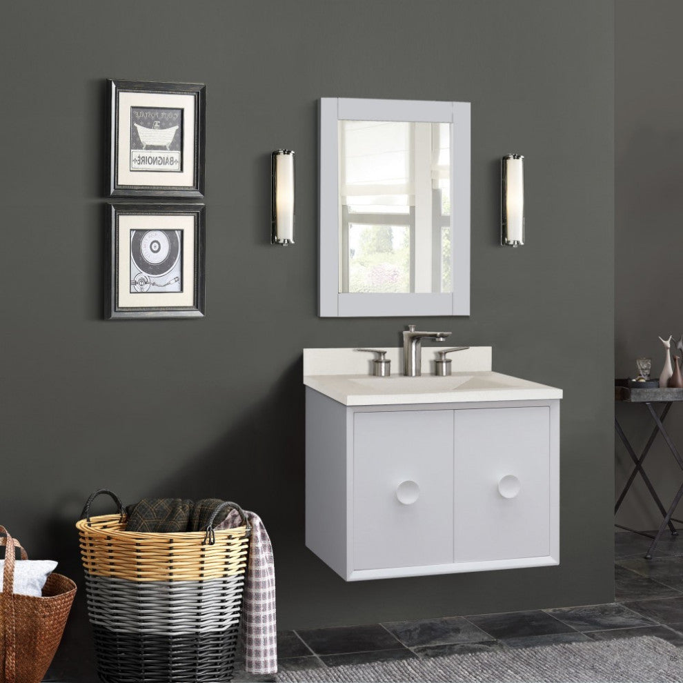 31" Single Vanity, White Finish With White Concrete Top And Rectangle Sink