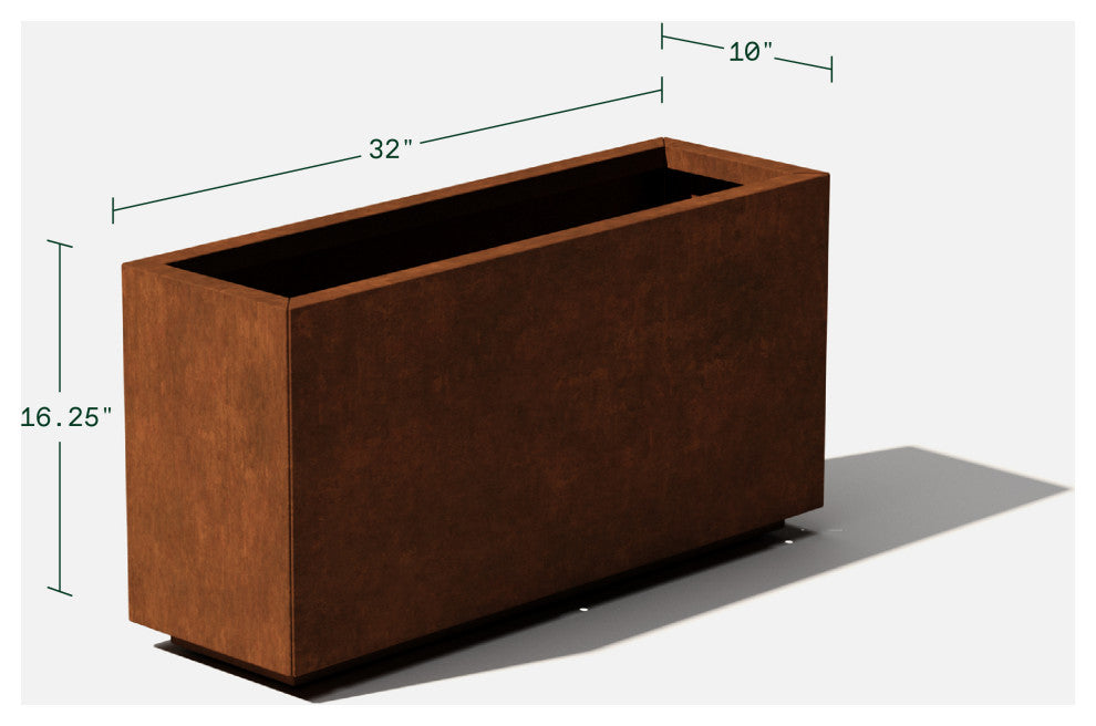 Metallic Series Corten Steel Long Box Planter, Medium
