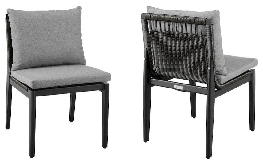 Cayman Outdoor Patio Dining Chairs in Aluminum with Gray Cushions - Set of 2