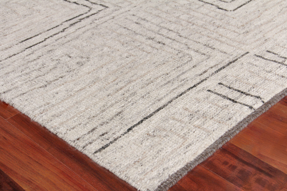 Aldridge Hand-Knotted Wool and Bamboo Silk Gray/Beige/Ivory Area Rug, 9'x12'