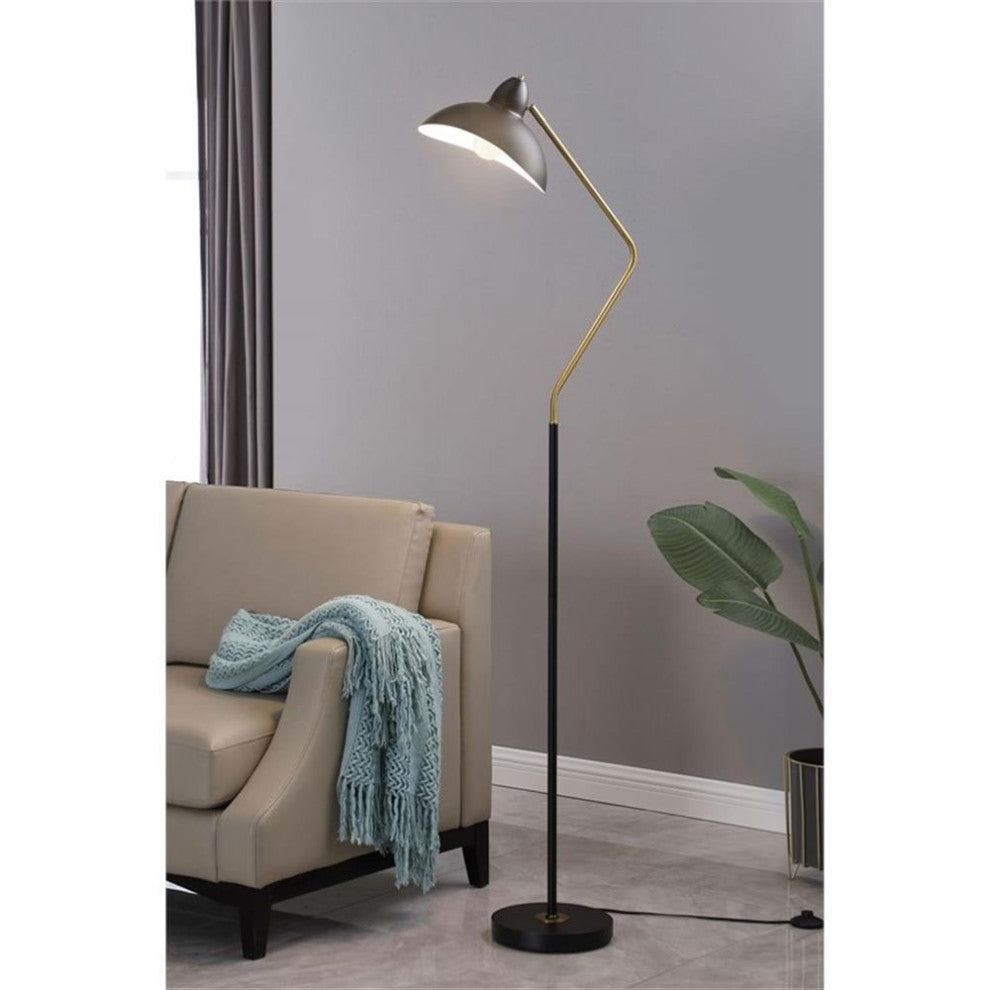 Coaster Lucien Mid-Century Metal Floor Lamp with V-Curved Arm in Black and Gold