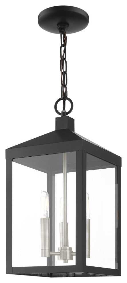 Livex Nyack 3 Light Black/Brushed Nickel Cluster Medium Outdoor Pendant Lantern