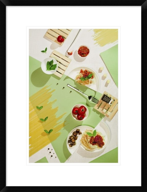 Suprematic Meal: Pasta With Tomato Sauce And Mushrooms, 18"x24"