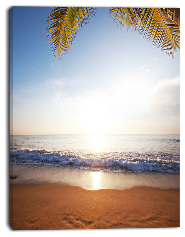 Deserted Beach with Palm Leaves, Large Seashore Canvas Print, 30"x40"