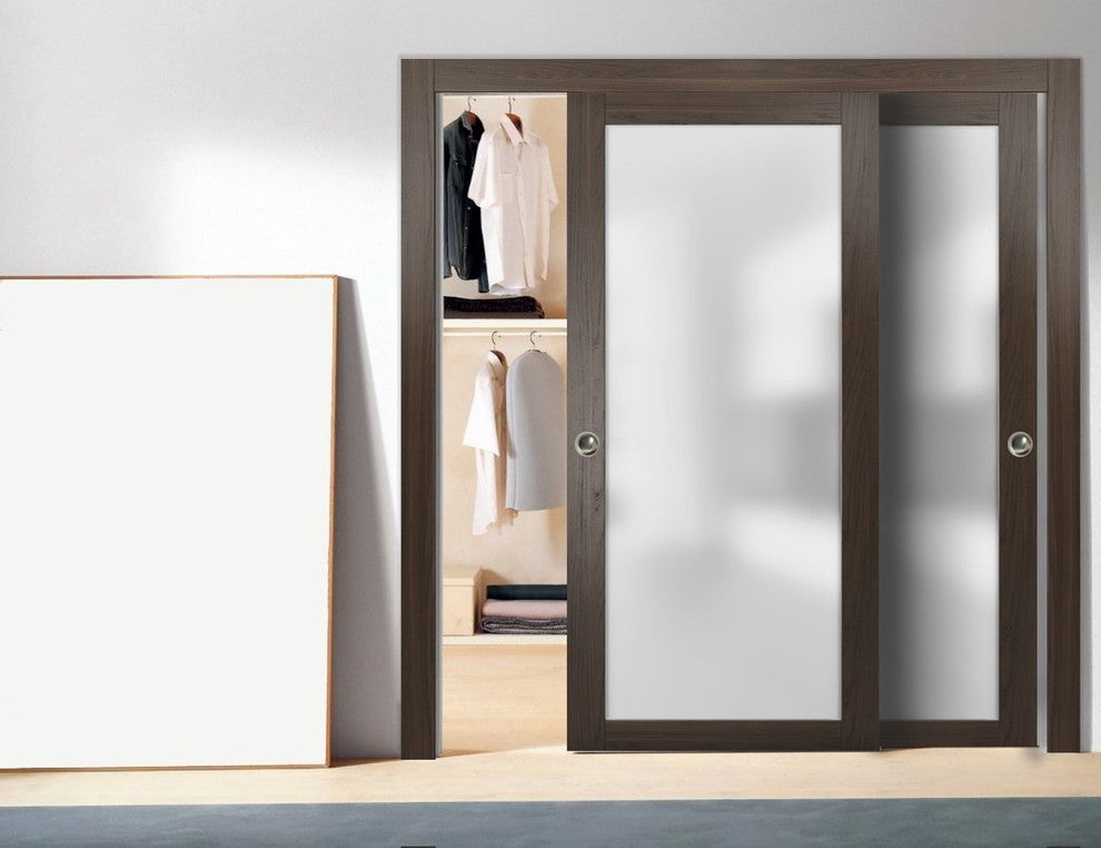 Planum 2102 Interior Closet Bypass Doors 64x84 Chocolate Ash & Hardware