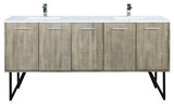 Lancy Modern 72" Rustic Acacia Double Sink Bathroom Vanity, Labaro Brushed Nicke